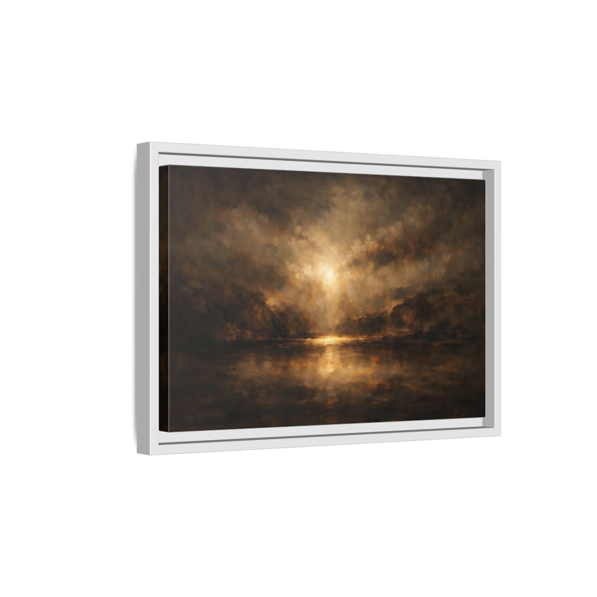 Side Mockup 4. Nature Luminous Landscape Brown And Gold shown as stretched canvas wall art