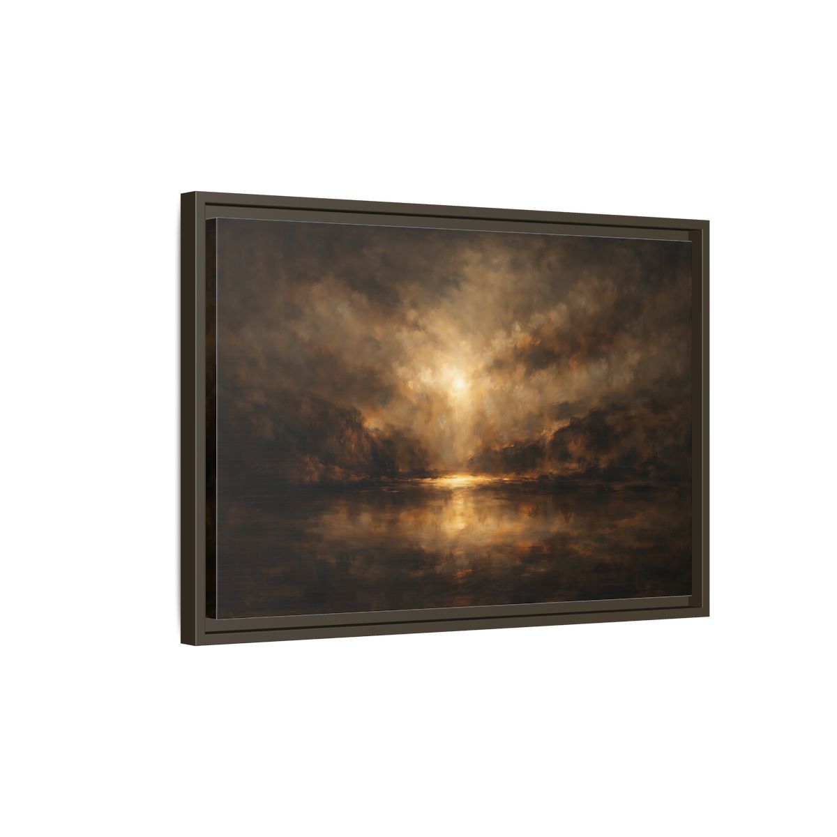 Side Mockup 2. Nature Luminous Landscape Brown And Gold shown as stretched canvas wall art