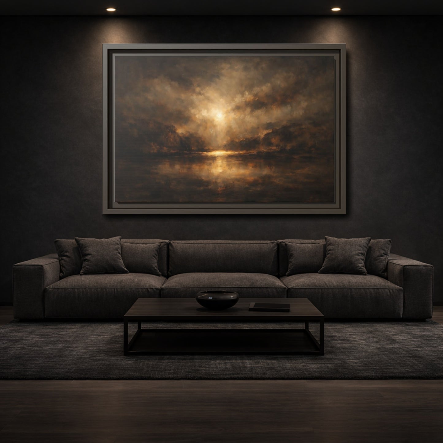Mockup 2. Nature Luminous Landscape Brown And Gold shown as stretched canvas wall art