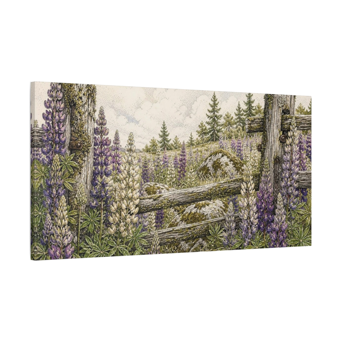 Main Mockup. Nature Lupine Meadow shown as canvas print