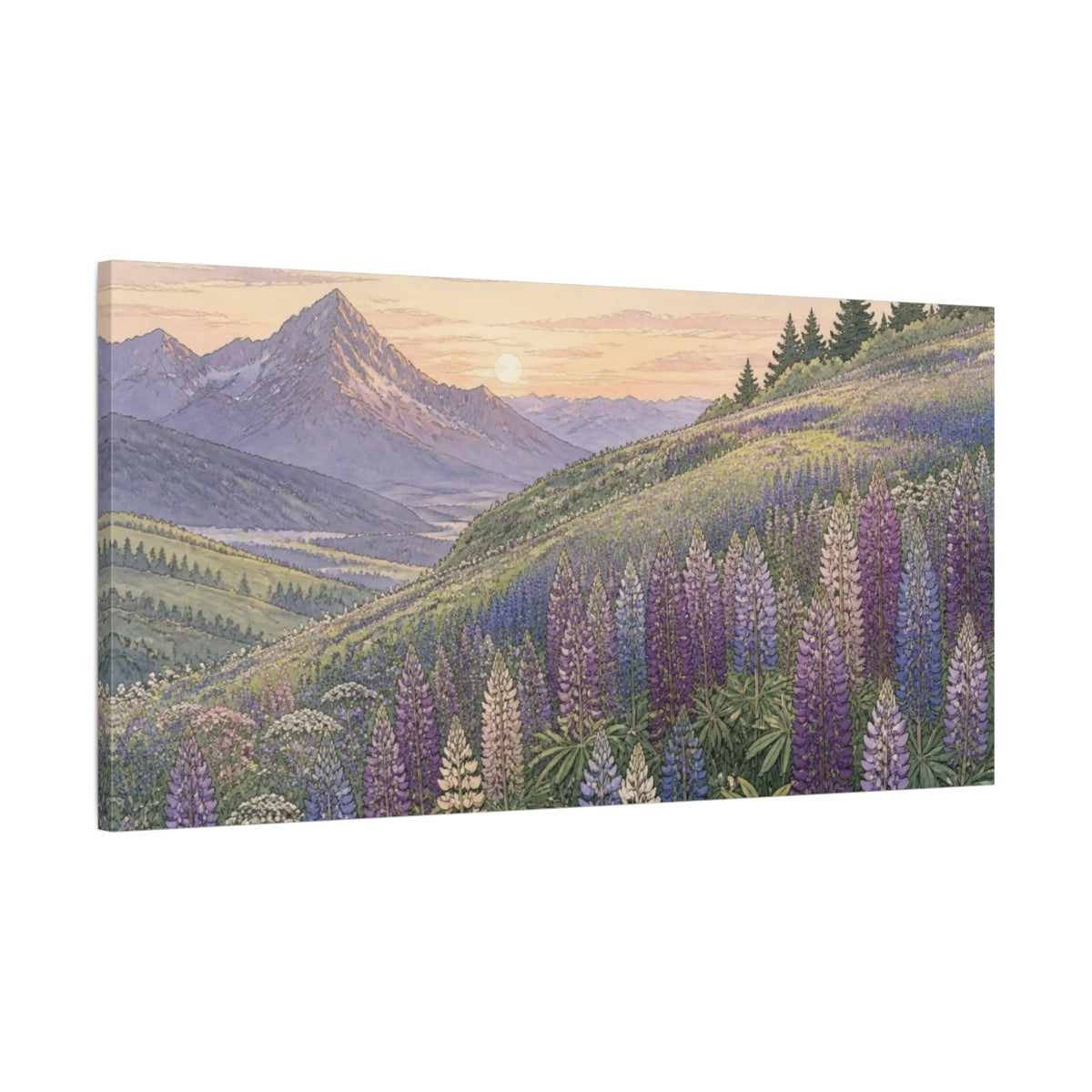 Main Mockup. Nature Lupine Meadow shown as canvas print