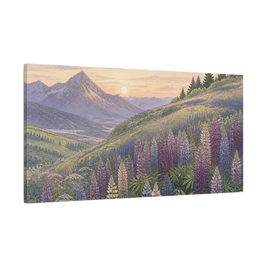 Nature Lupine Meadow Canvas Print – Living Room, Above Console Table, Lavender And Blue-Green - YesArtYes