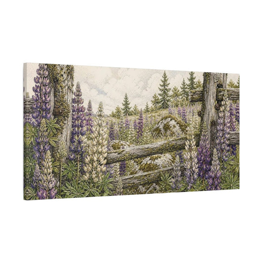 Nature Lupine Meadow Canvas Print – Living Room, Above Fireplace, Lavender, Cream, Moss Green - YesArtYes