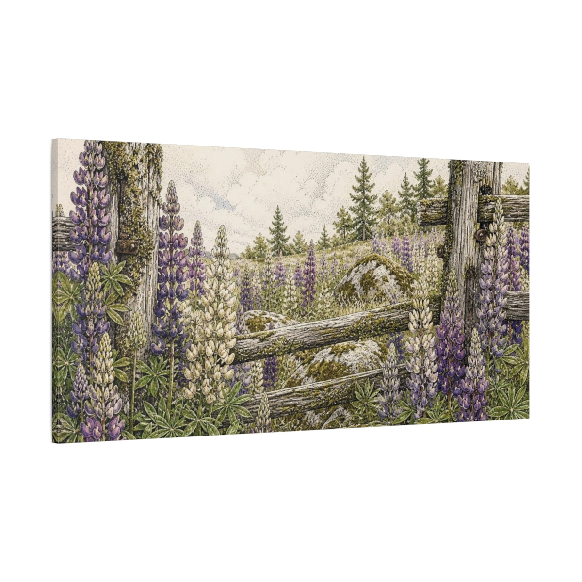 Side Mockup 2. Nature Lupine Meadow shown as canvas print