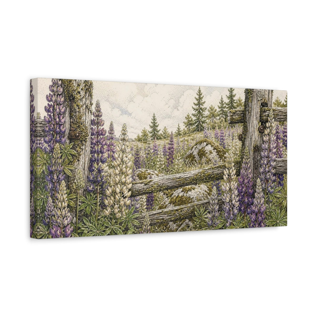 Side Mockup 3. Nature Lupine Meadow shown as canvas print
