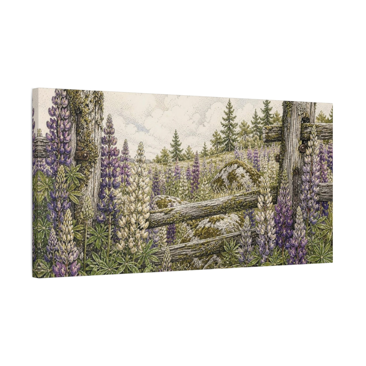 Side Mockup 1. Nature Lupine Meadow shown as canvas print