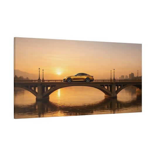 Main Mockup. Nature Luxury Car Golden Sunset Car shown as stretched canvas wall art