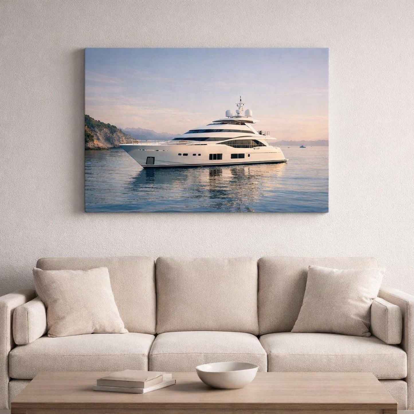 Nature Luxury Yacht shown as canvas wall art in a refined dining room