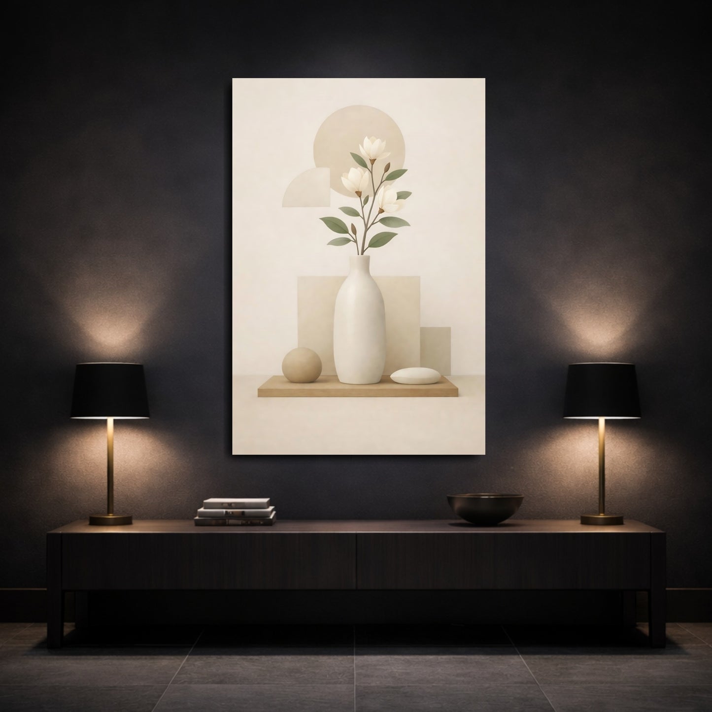 Nature Magnolia Flower Magnolia Beige shown as front canvas room wall art