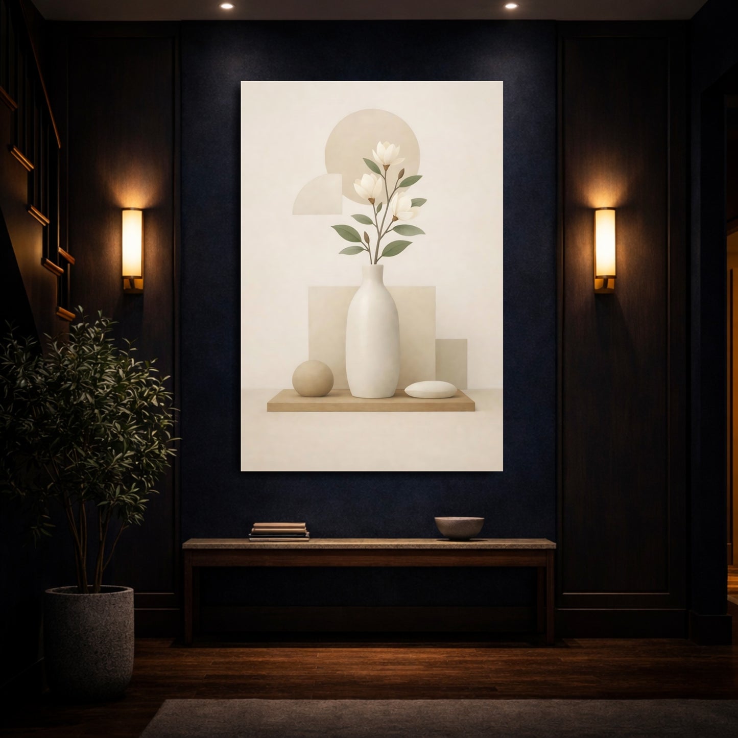 Nature Magnolia Flower Magnolia Beige shown as front canvas room wall art