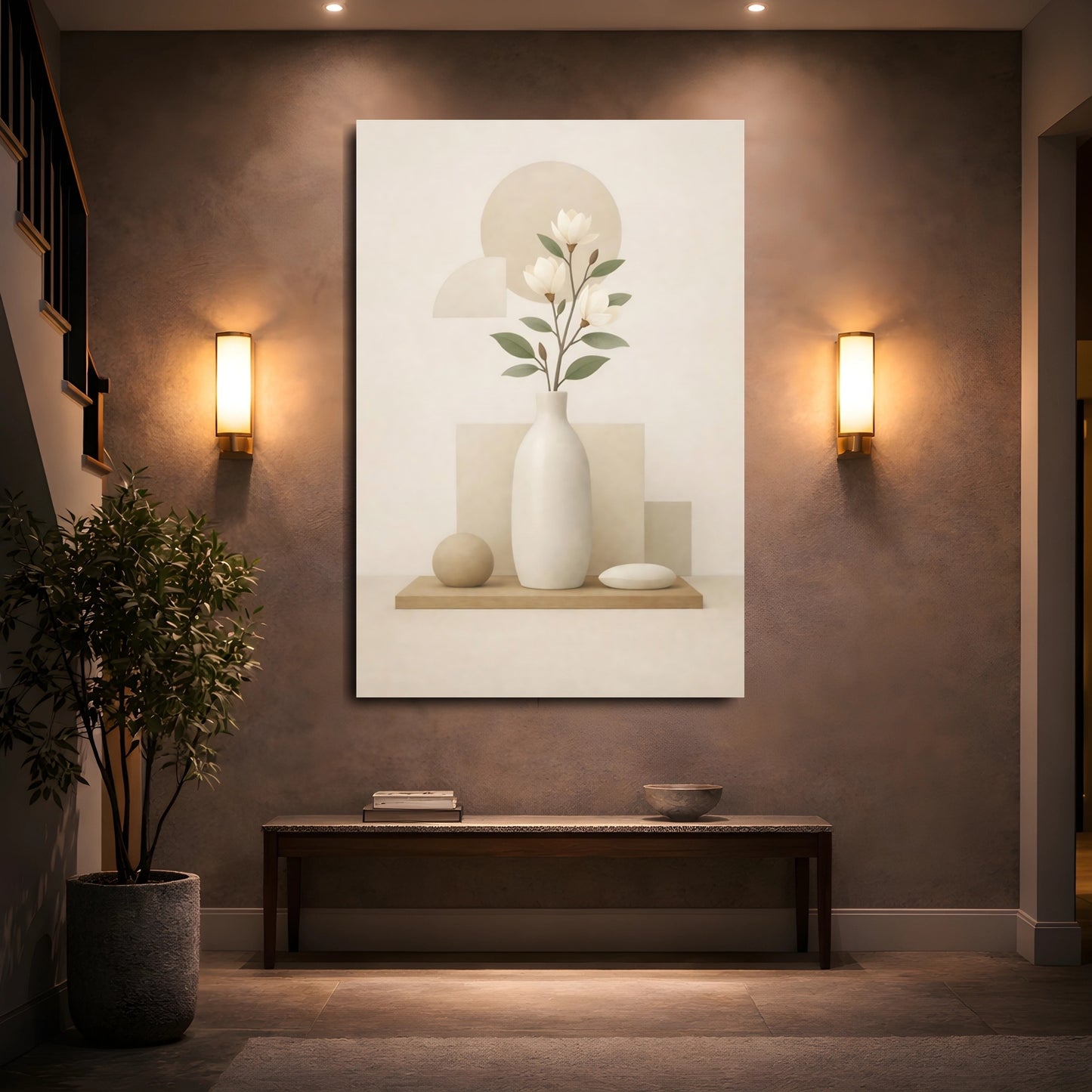 Nature Magnolia Flower Magnolia Beige shown as front canvas room wall art