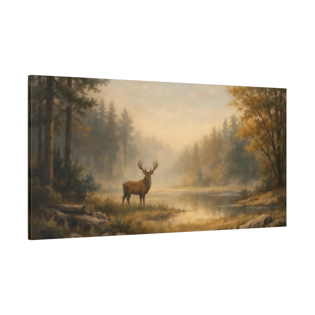 Main Mockup. Nature Majestic Deer Deer Forest shown as stretched canvas wall art