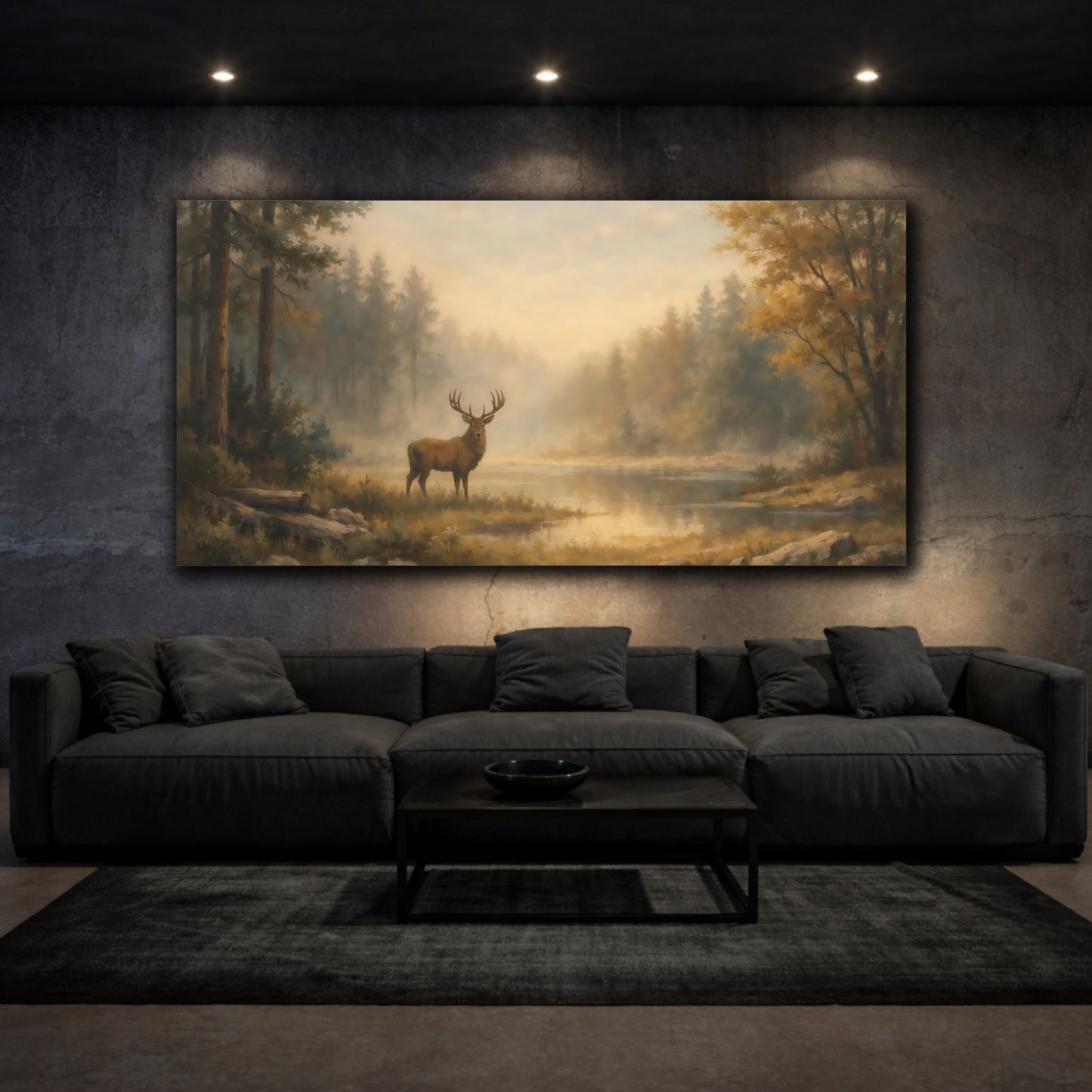 Mockup 2. Nature Majestic Deer Deer Forest shown as stretched canvas wall art