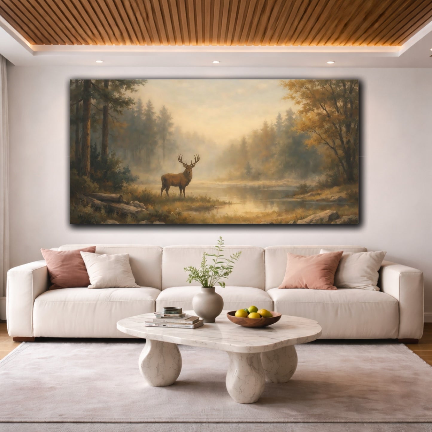 Mockup 3. Nature Majestic Deer Deer Forest shown as stretched canvas wall art