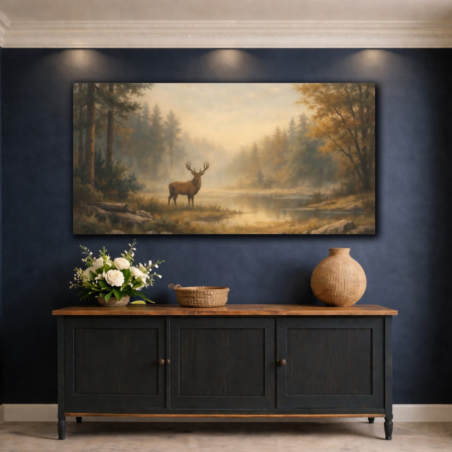 Mockup 4. Nature Majestic Deer Deer Forest shown as stretched canvas wall art
