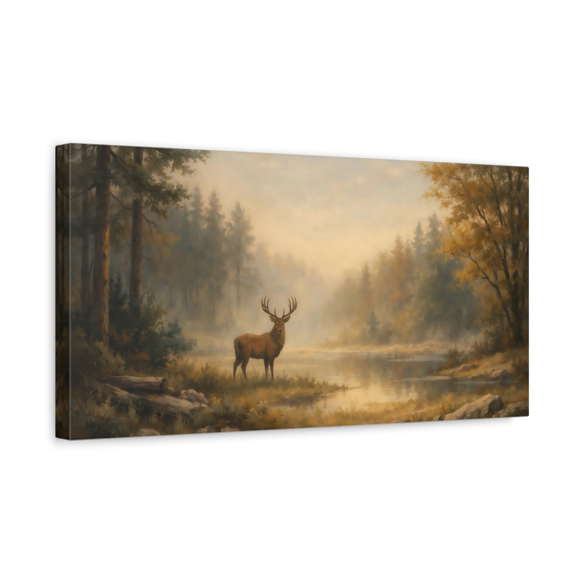 Side Mockup 3. Nature Majestic Deer Deer Forest shown as stretched canvas wall art