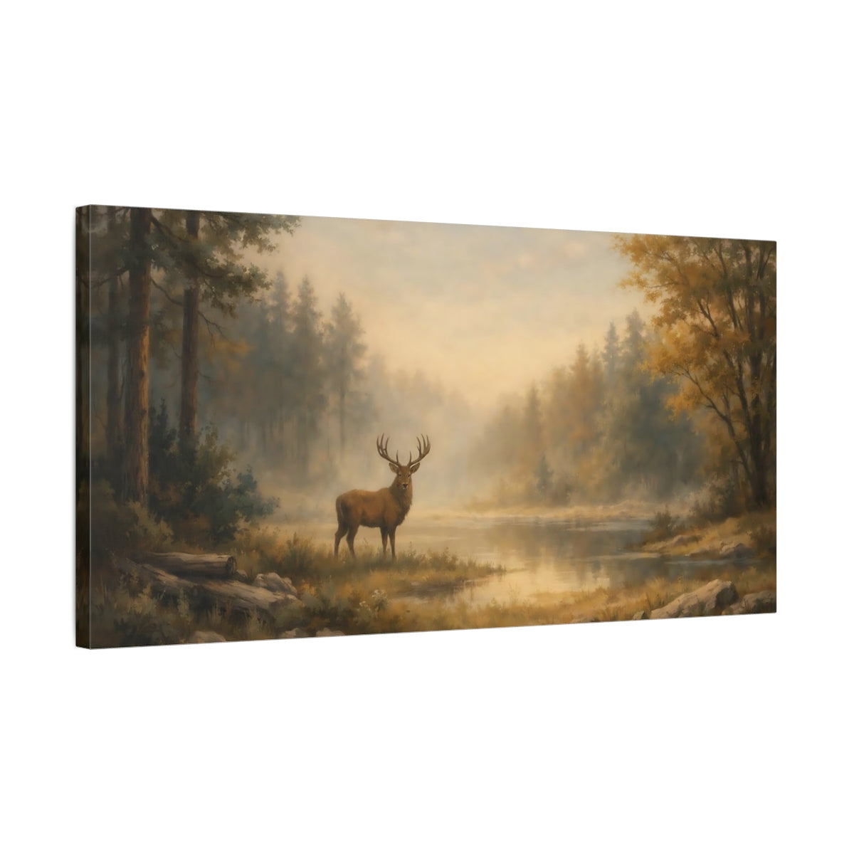 Side Mockup 2. Nature Majestic Deer Deer Forest shown as stretched canvas wall art