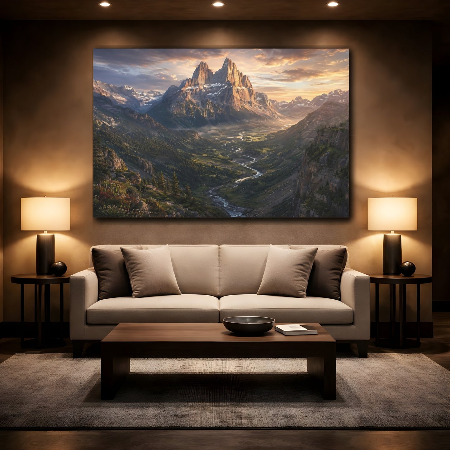 Mockup 2. Nature Majestic Mountain Mountain Valley shown as stretched canvas wall art