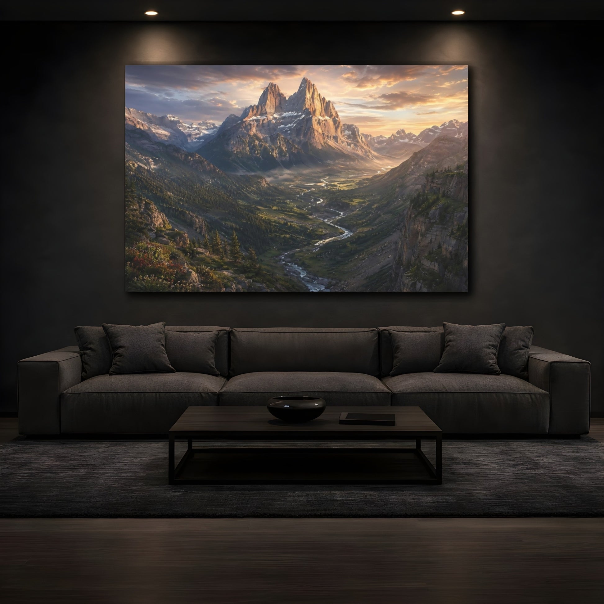 Mockup 3. Nature Majestic Mountain Mountain Valley shown as stretched canvas wall art