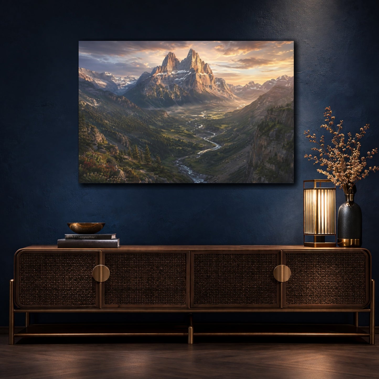 Mockup 4. Nature Majestic Mountain Mountain Valley shown as stretched canvas wall art
