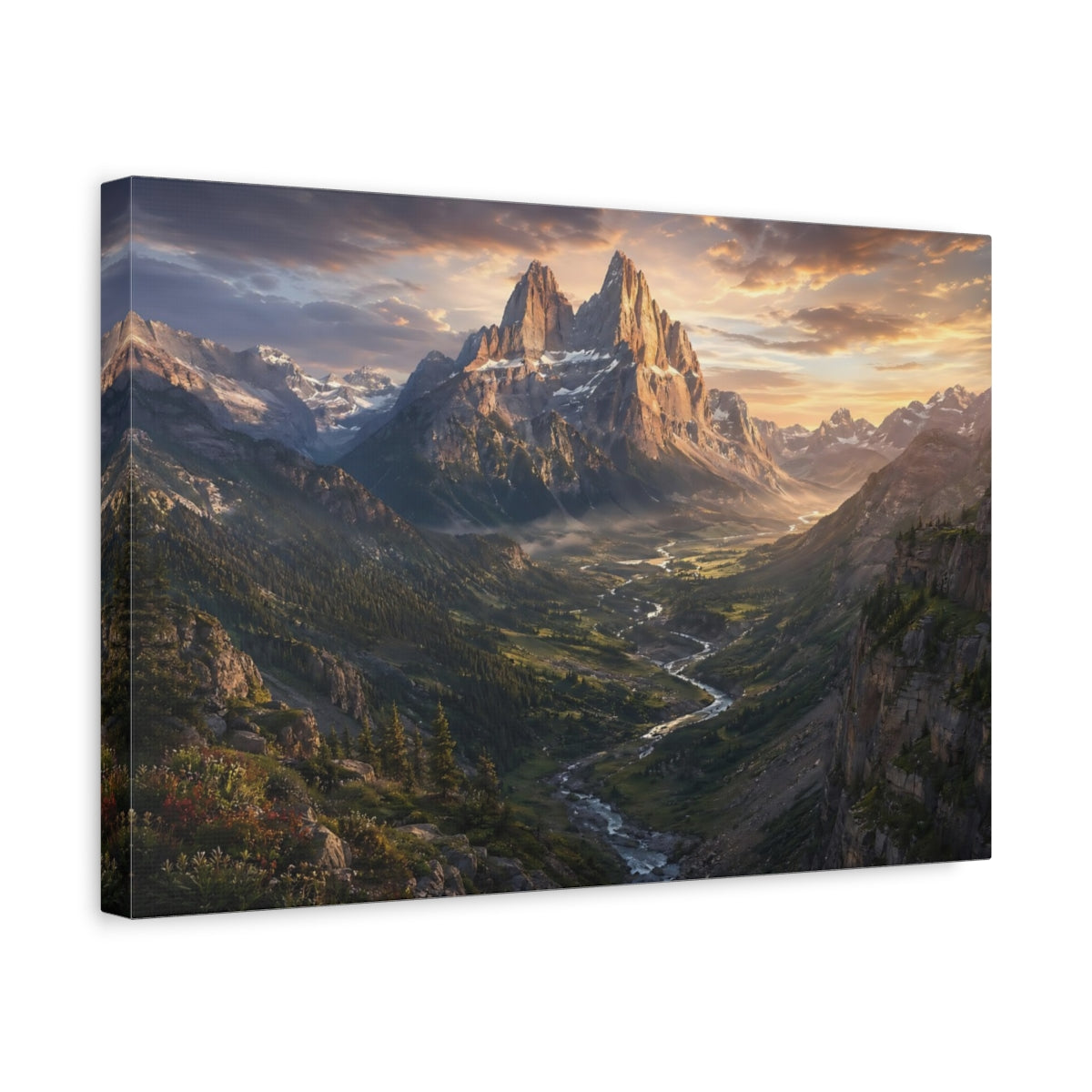 Side Mockup 4. Nature Majestic Mountain Mountain Valley shown as stretched canvas wall art