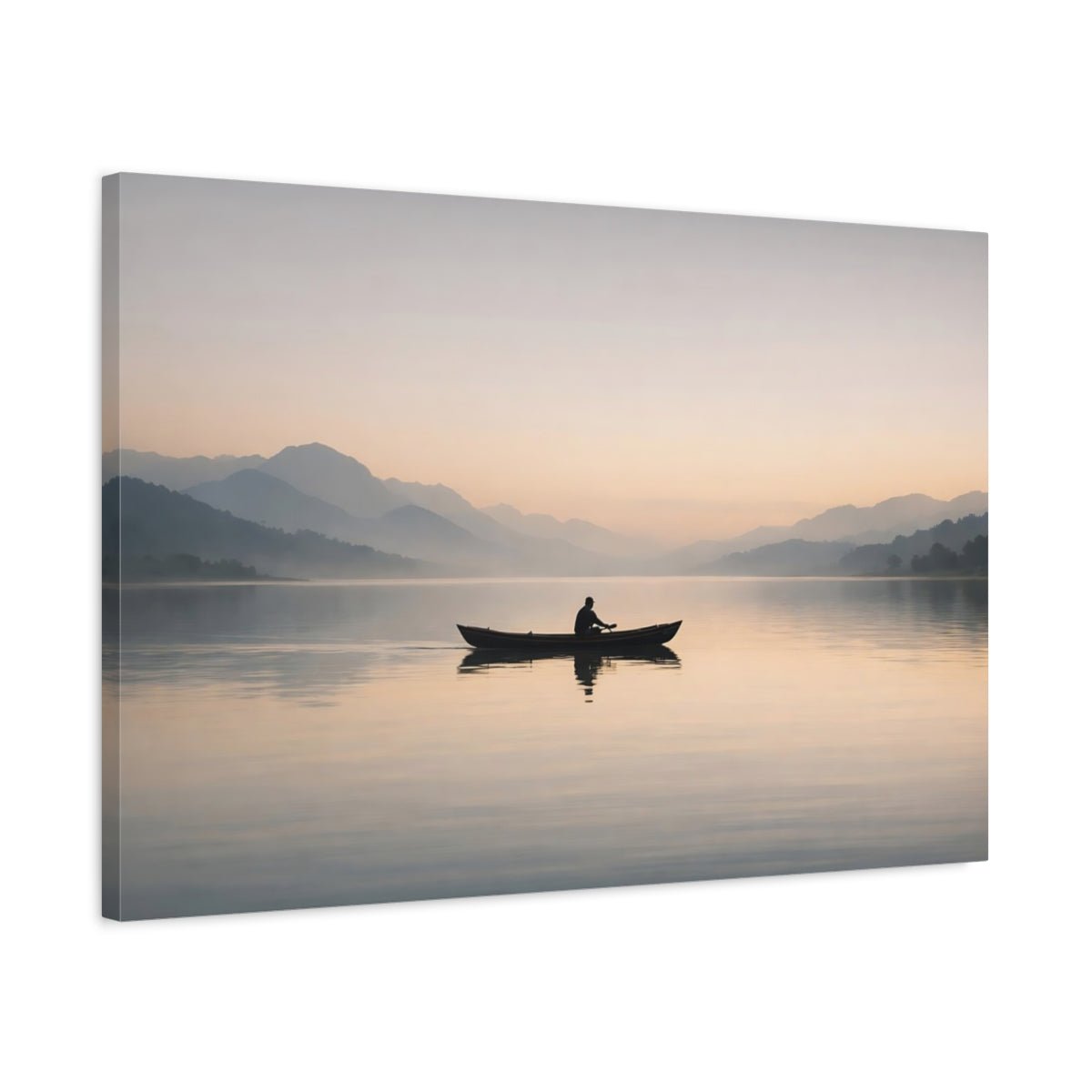 Nature Man Rowing Muted Lake Landscape - Canvas Wall Art Print - YesArtYes