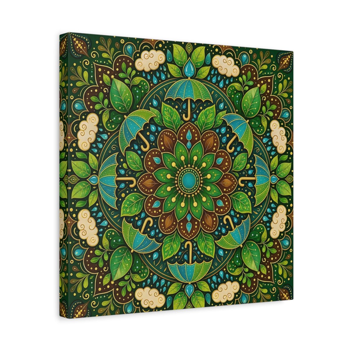 Nature Mandala Green And Brown Canvas Print Wall Art – Decorative Living Room, Above Console Table - YesArtYes