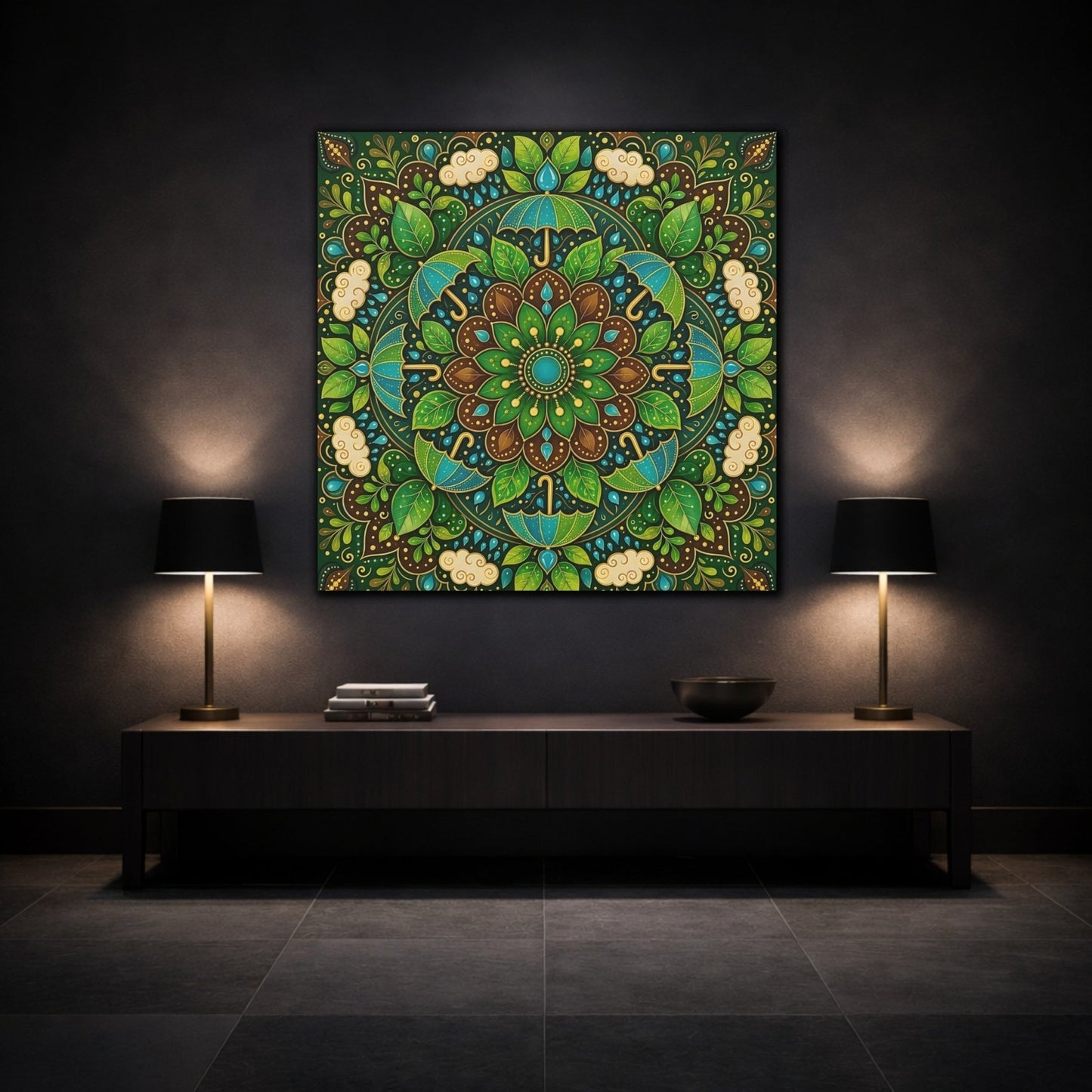 Nature Mandala Green And Brown Canvas Print Wall Art – Decorative Living Room, Above Console Table - YesArtYes