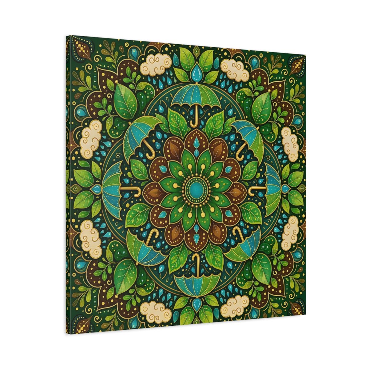 Nature Mandala Green And Brown Canvas Print Wall Art – Decorative Living Room, Above Console Table - YesArtYes