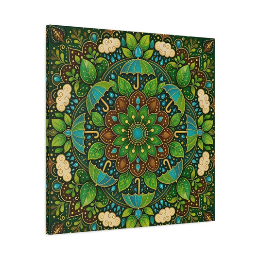 Nature Mandala Green And Brown Canvas Print Wall Art – Decorative Living Room, Above Console Table - YesArtYes