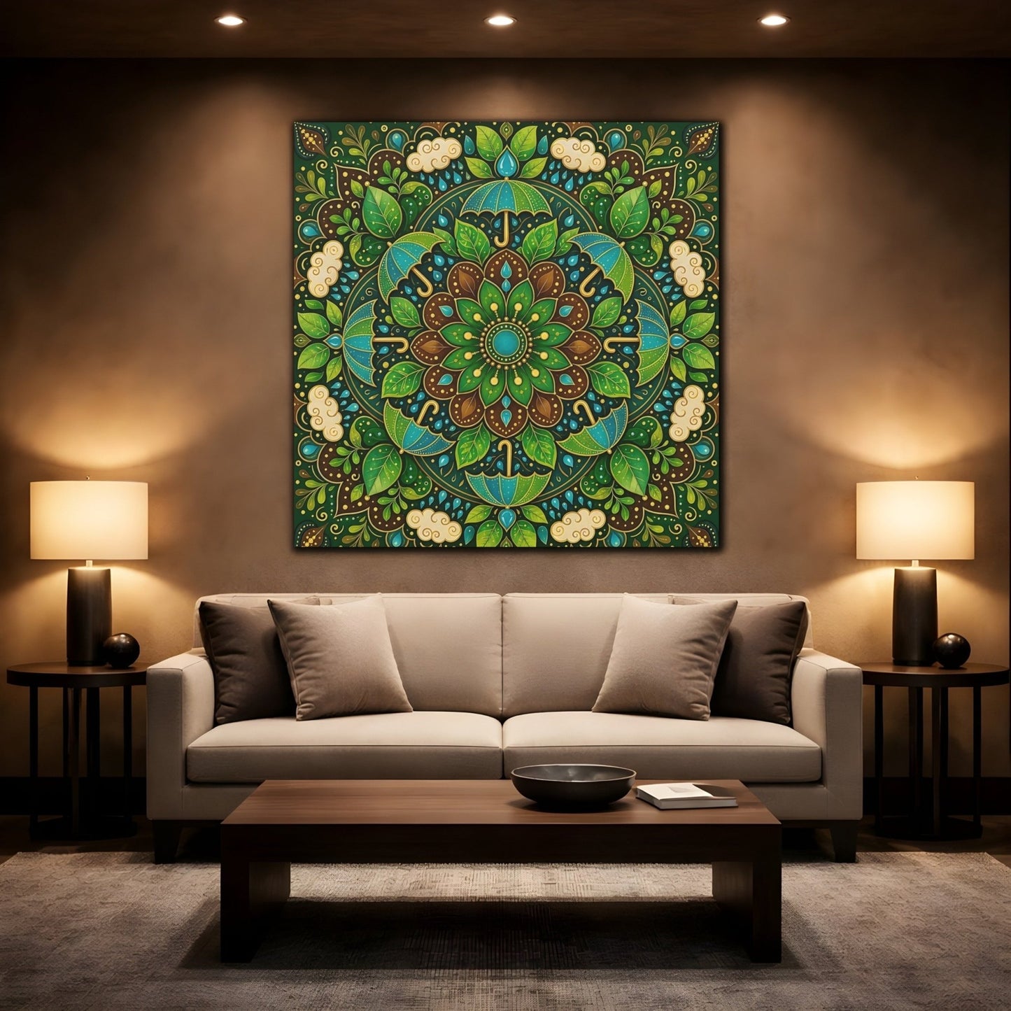 Nature Mandala Green And Brown Canvas Print Wall Art – Decorative Living Room, Above Console Table - YesArtYes