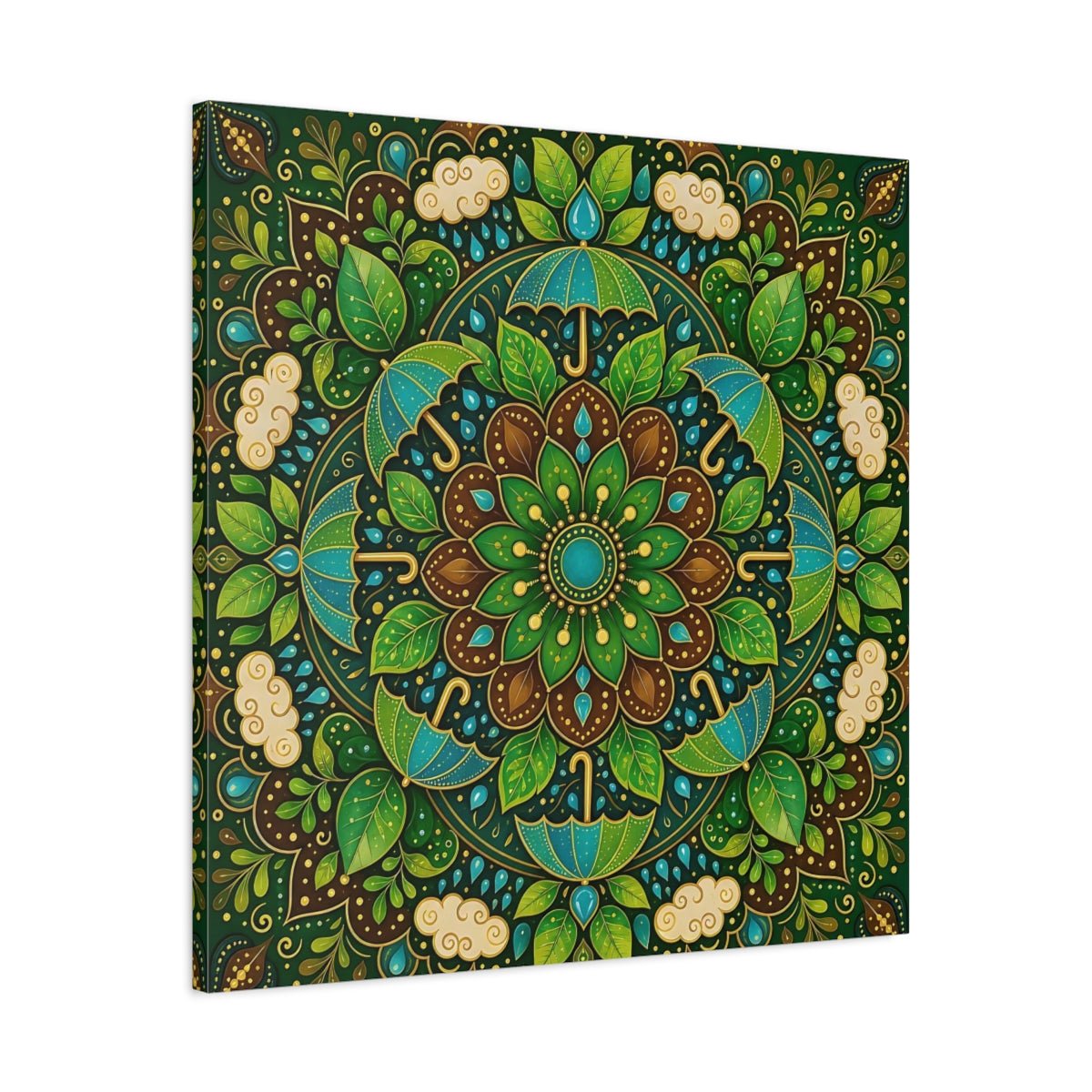 Nature Mandala Green And Brown Canvas Print Wall Art – Decorative Living Room, Above Console Table - YesArtYes