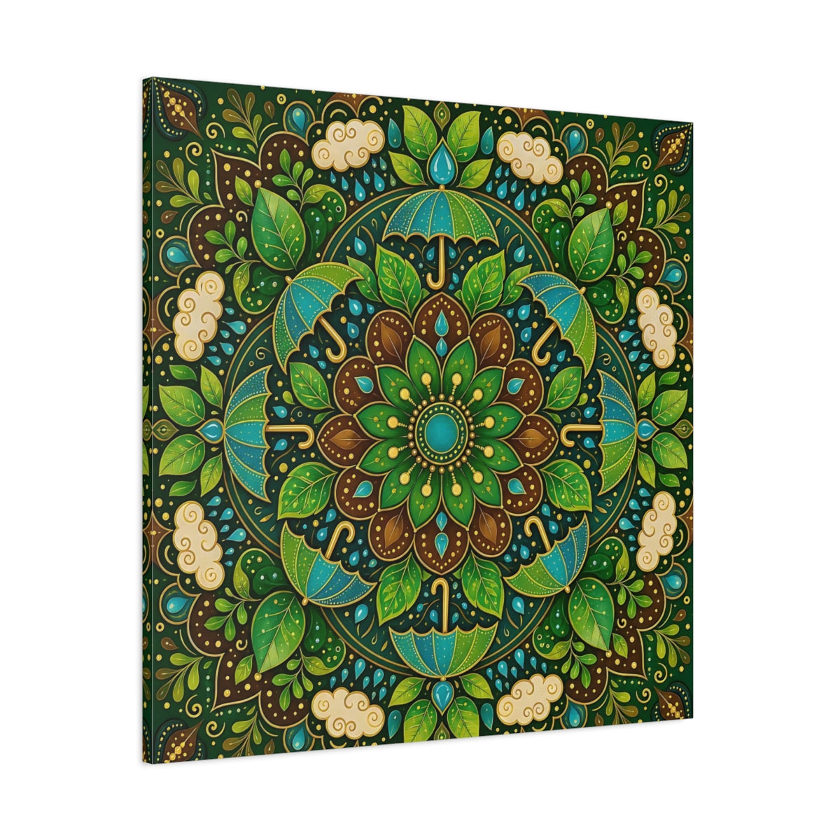 Side Mockup 1. Nature Nature Mandala Green And Brown shown as canvas print