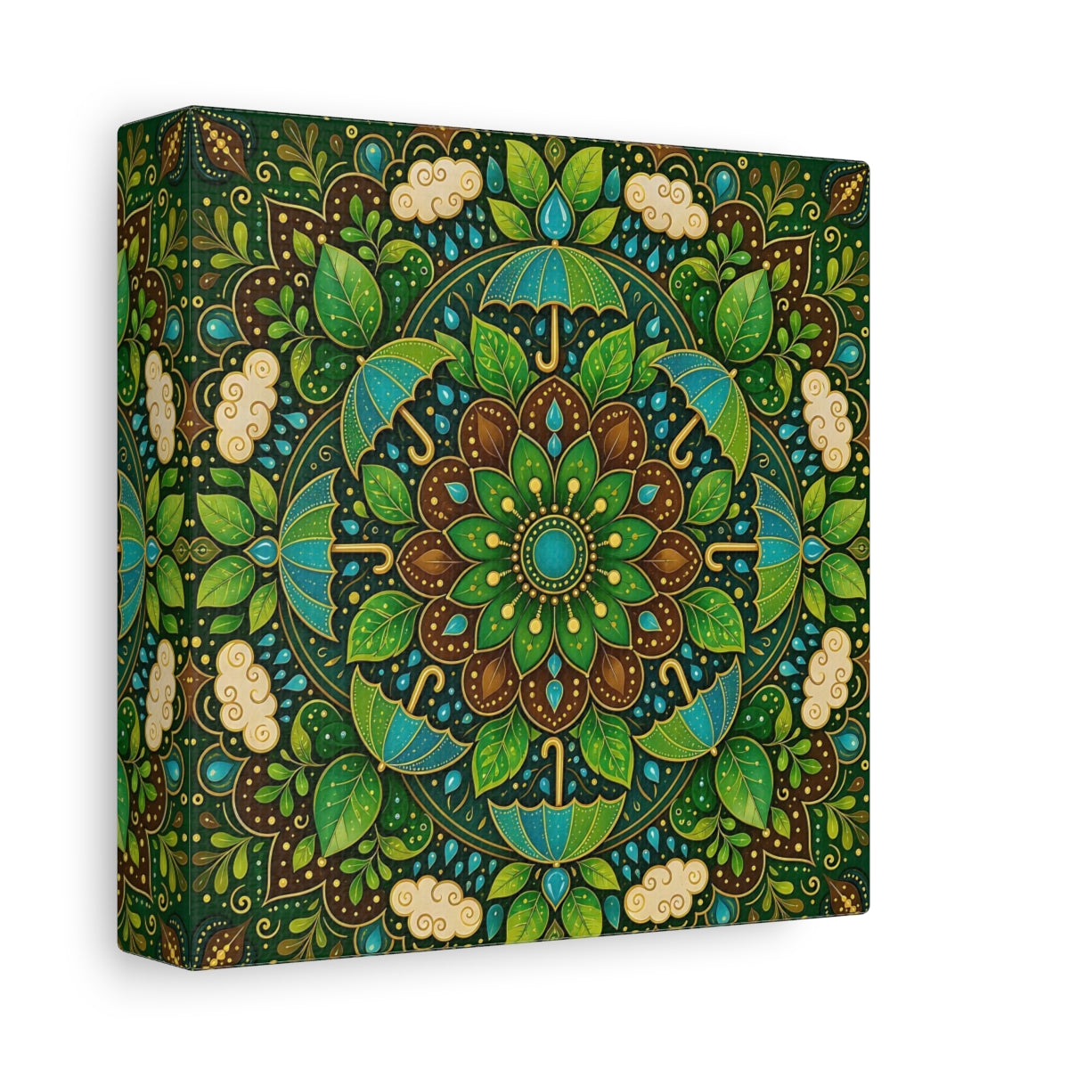 Side Mockup 2. Nature Nature Mandala Green And Brown shown as canvas print