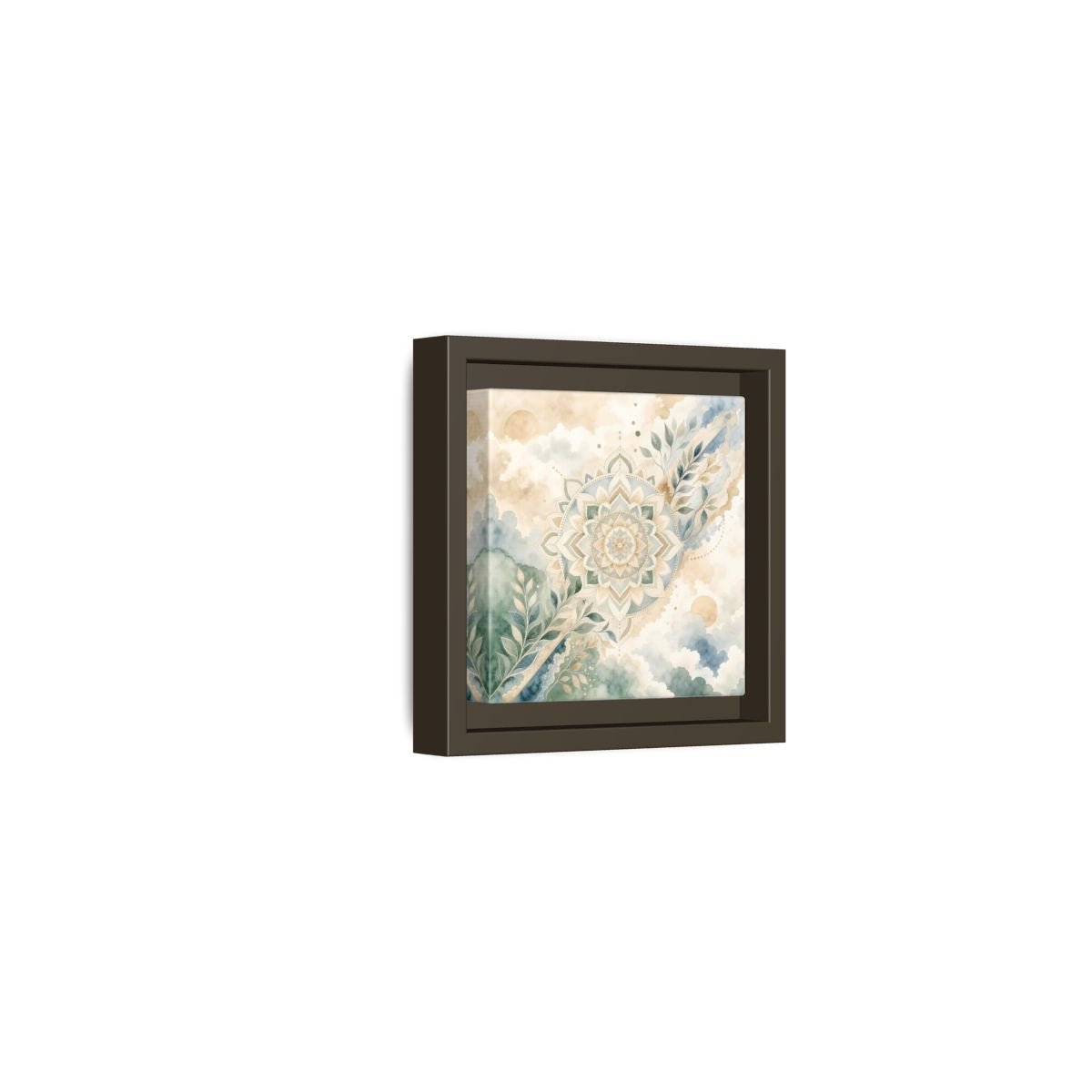 Nature Mandala Green Beige Framed Canvas Print Wall Art – Watercolor Living Room, Above Console Table - YesArtYes