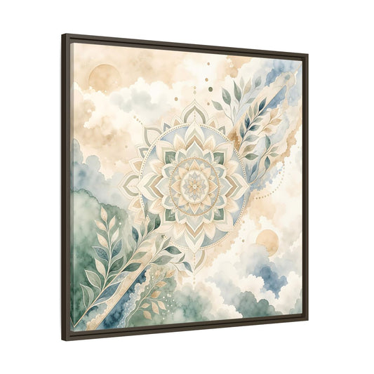 Main Mockup. Nature Mandala Green Beige Mandala shown as framed canvas print