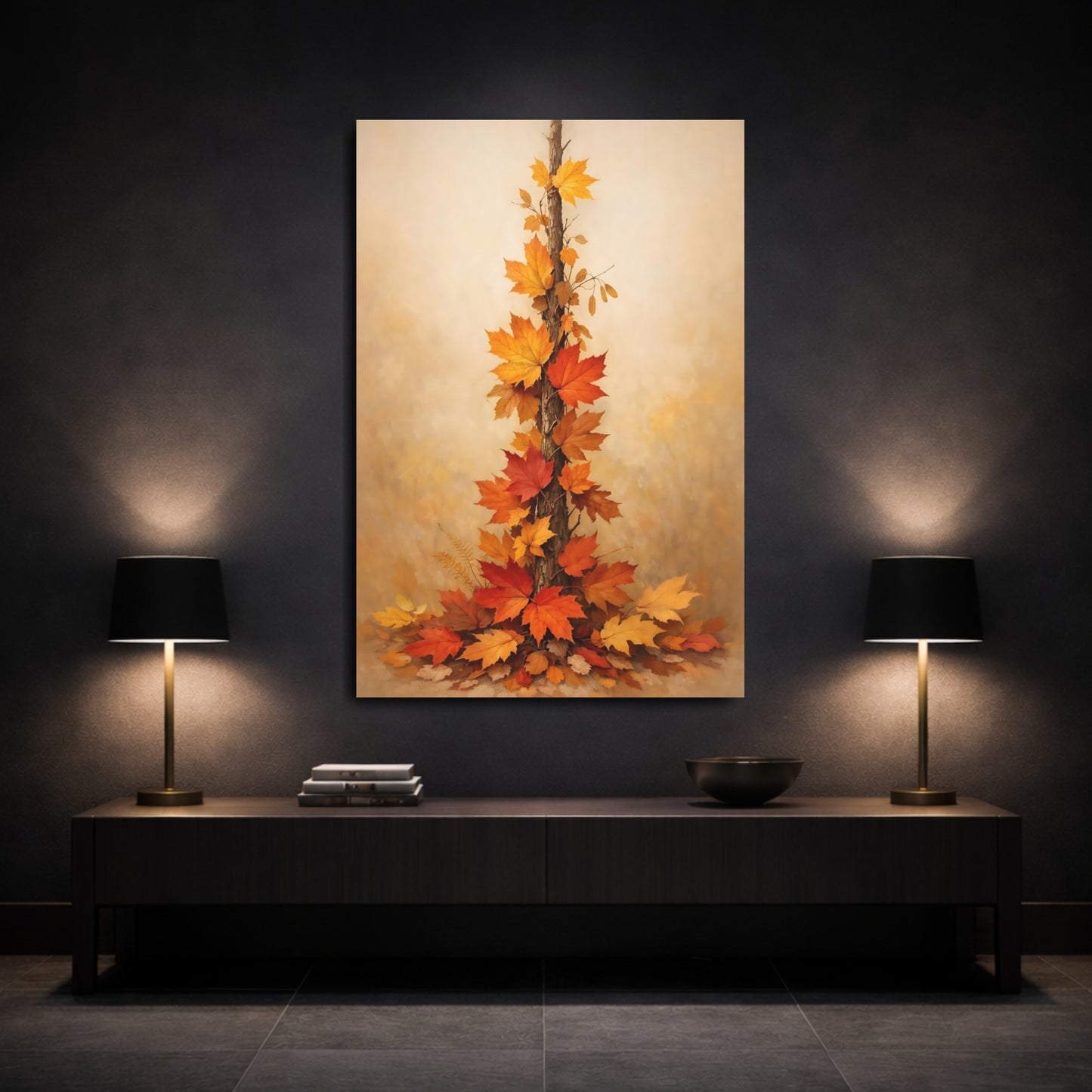 Mockup 2. Nature Maple Leaves Autumn Leaves shown as stretched canvas wall art