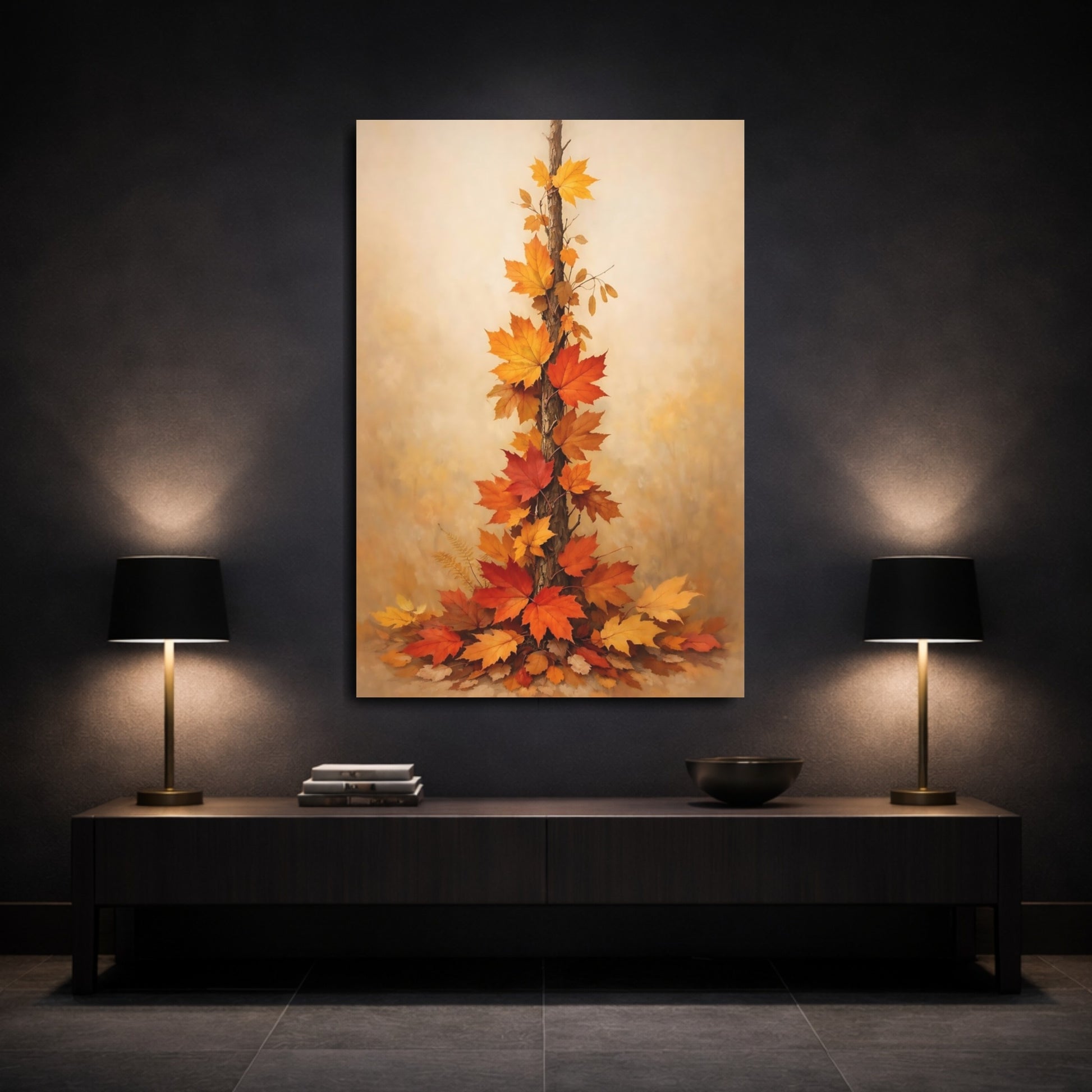 Mockup 2. Nature Maple Leaves Autumn Leaves shown as stretched canvas wall art