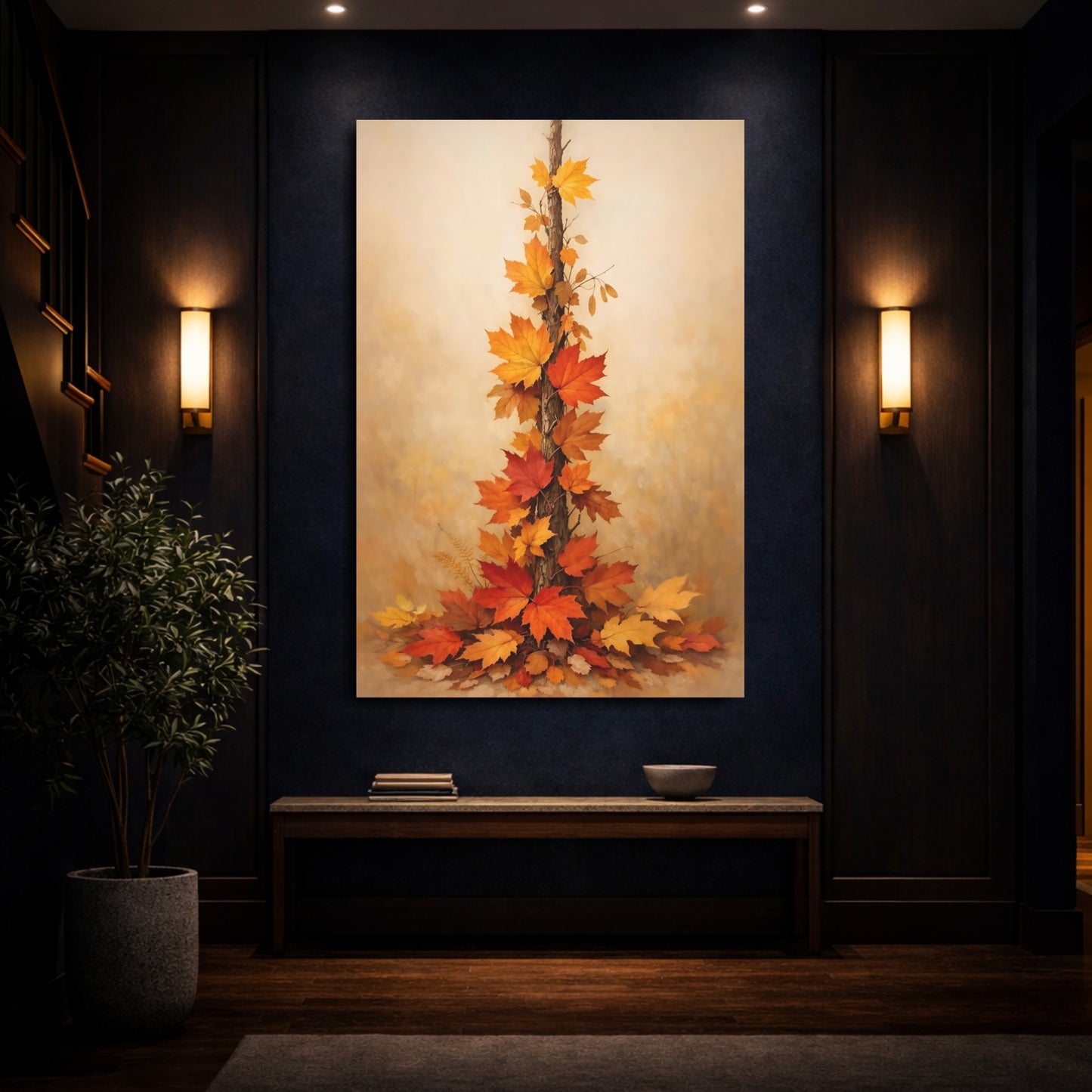 Mockup 3. Nature Maple Leaves Autumn Leaves shown as stretched canvas wall art