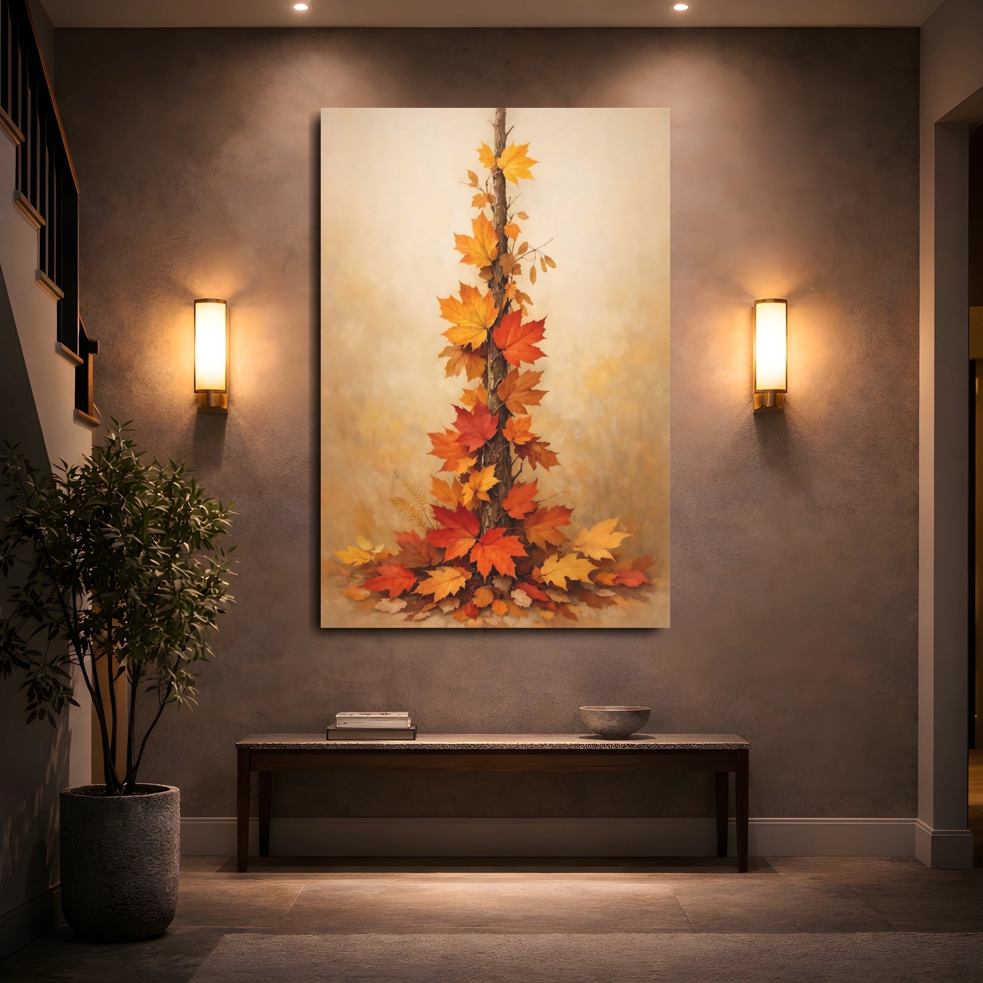 Mockup 4. Nature Maple Leaves Autumn Leaves shown as stretched canvas wall art