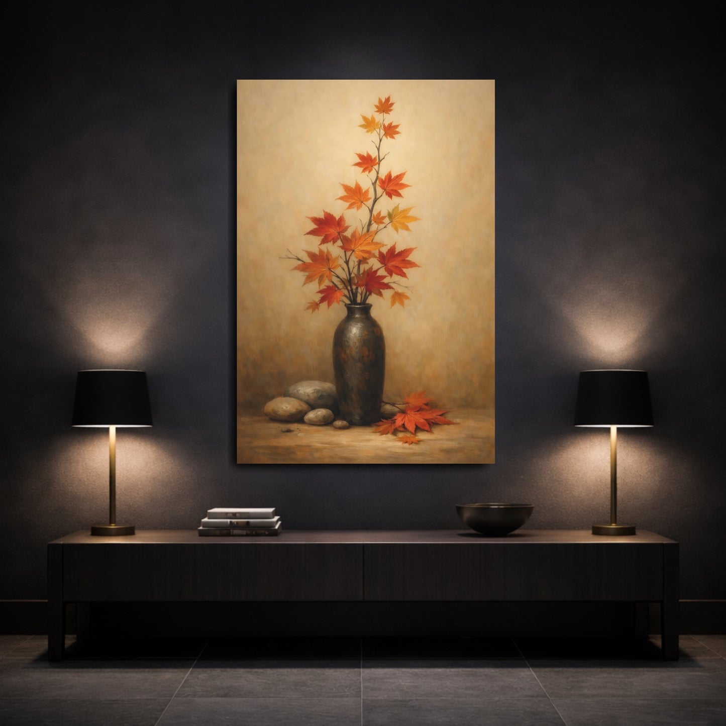 Mockup 2. Nature Maple Leaves Autumn Maple Leaves shown as stretched canvas wall art