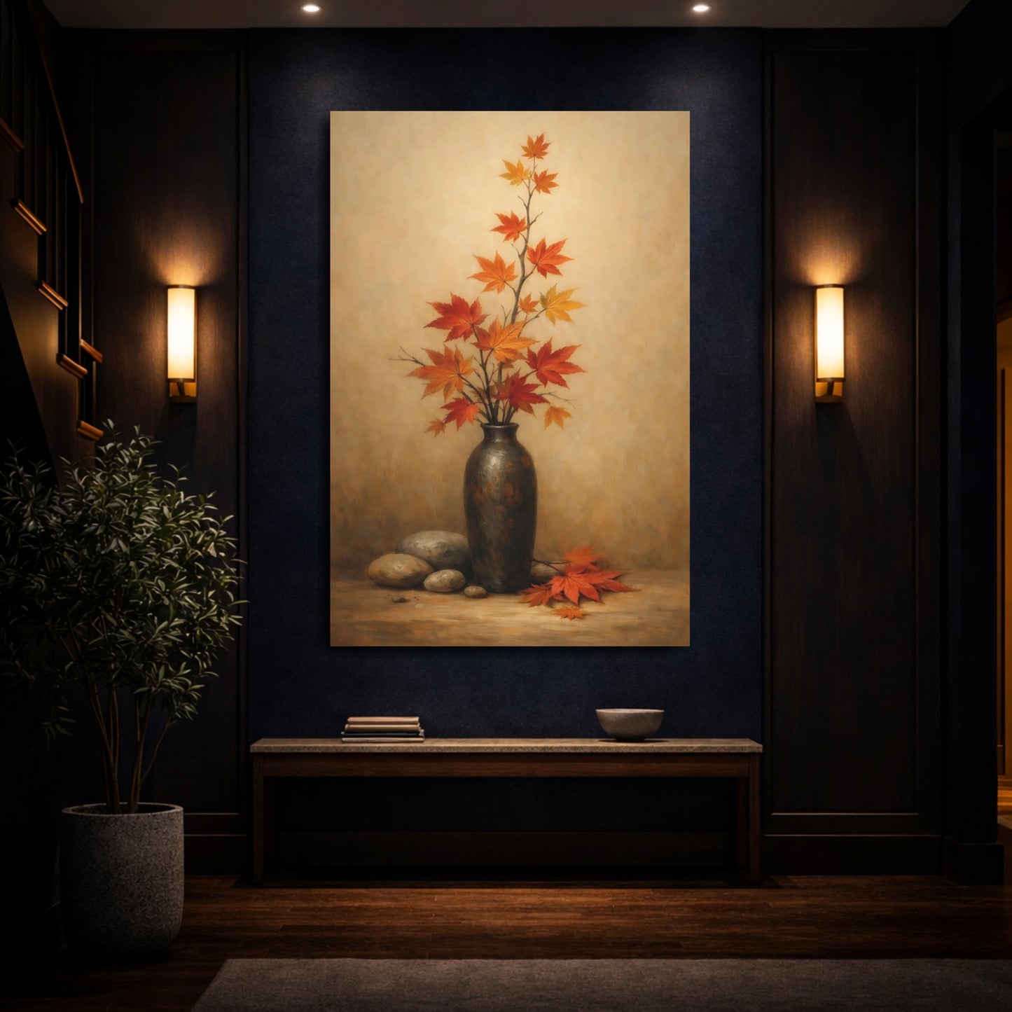 Mockup 3. Nature Maple Leaves Autumn Maple Leaves shown as stretched canvas wall art