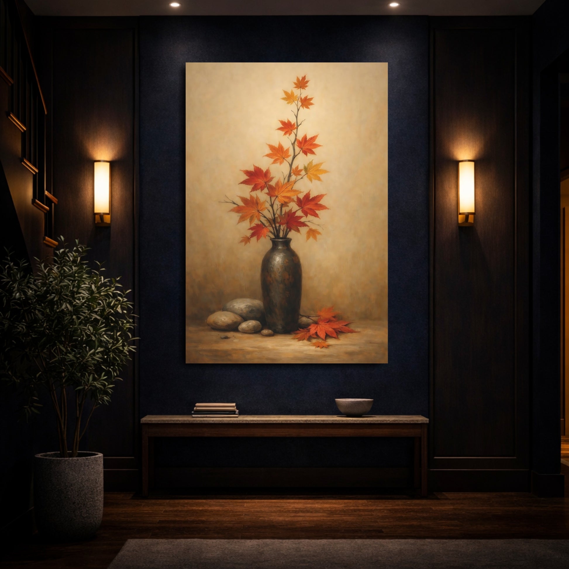 Mockup 3. Nature Maple Leaves Autumn Maple Leaves shown as stretched canvas wall art