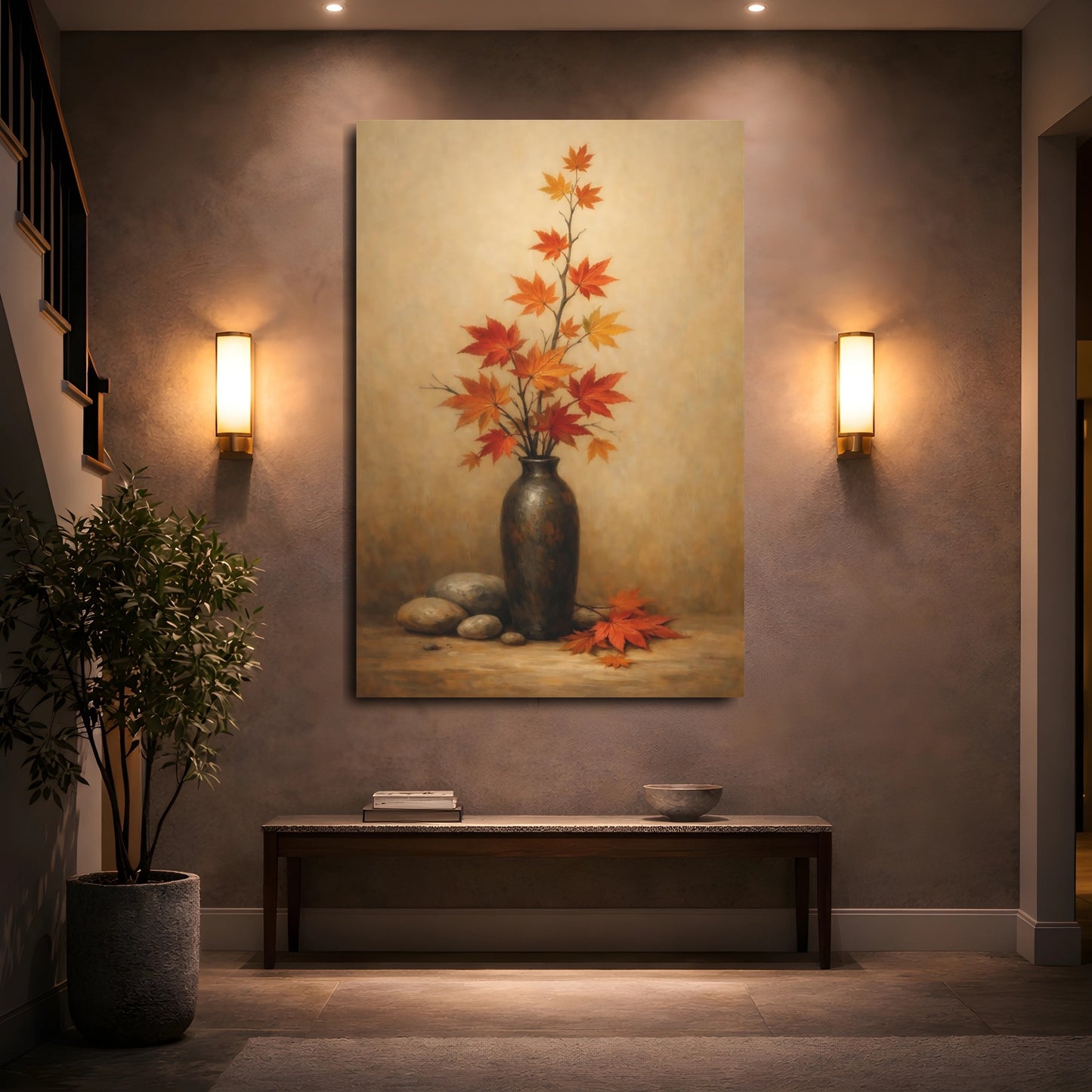 Mockup 4. Nature Maple Leaves Autumn Maple Leaves shown as stretched canvas wall art