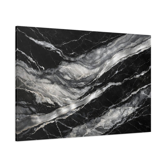 Main Mockup. Nature Marble Black And White Marble shown as stretched canvas wall art
