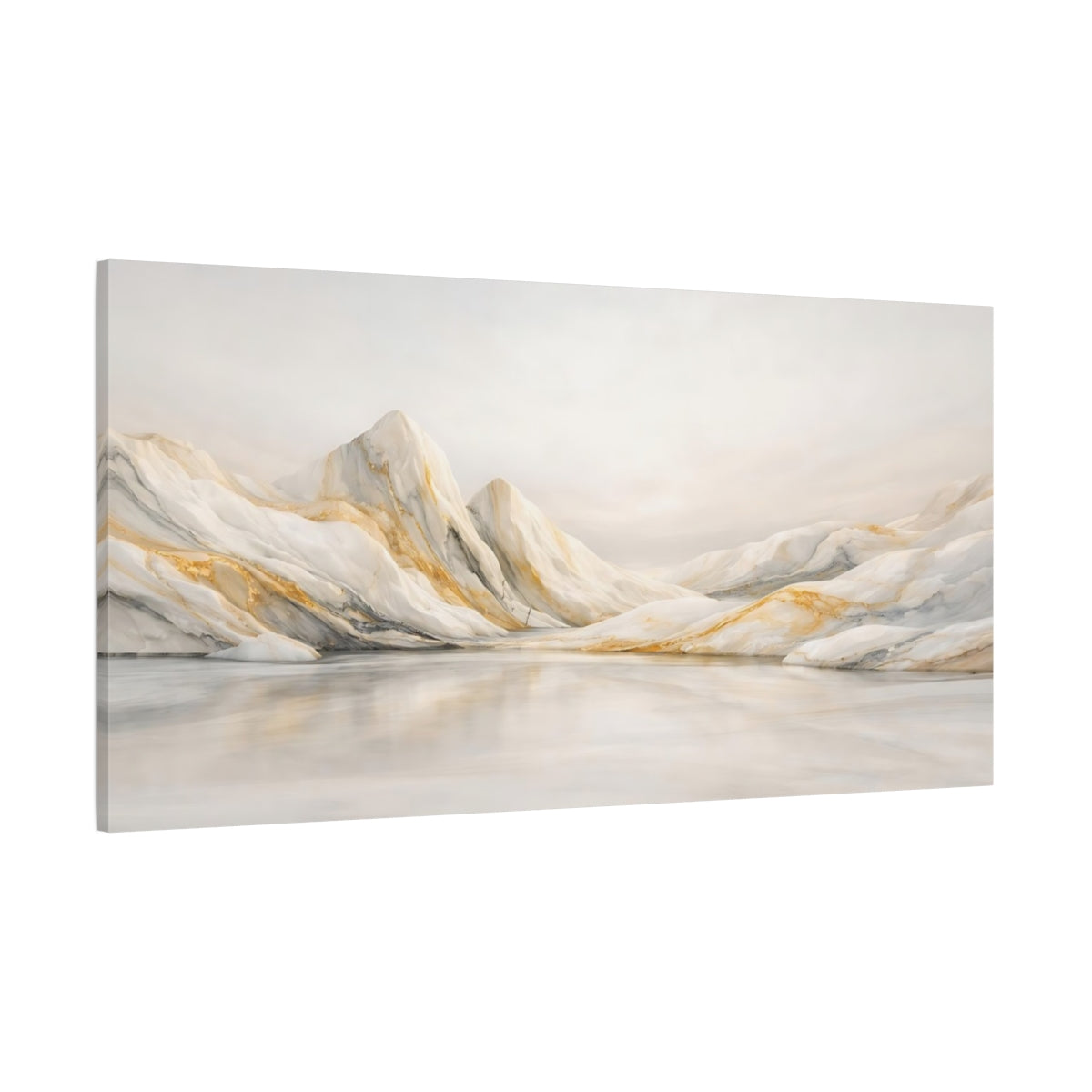 Main Mockup. Nature Marble Mountains White Gold Mountains shown as stretched canvas wall art