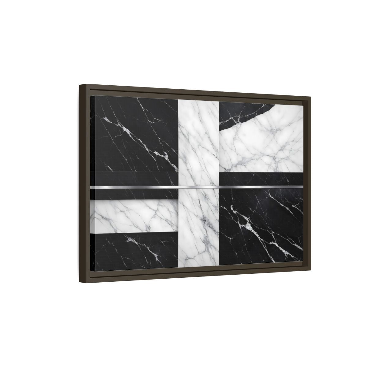 Side Mockup 2. Nature Marble Pattern Black And White Marble shown as stretched canvas wall art