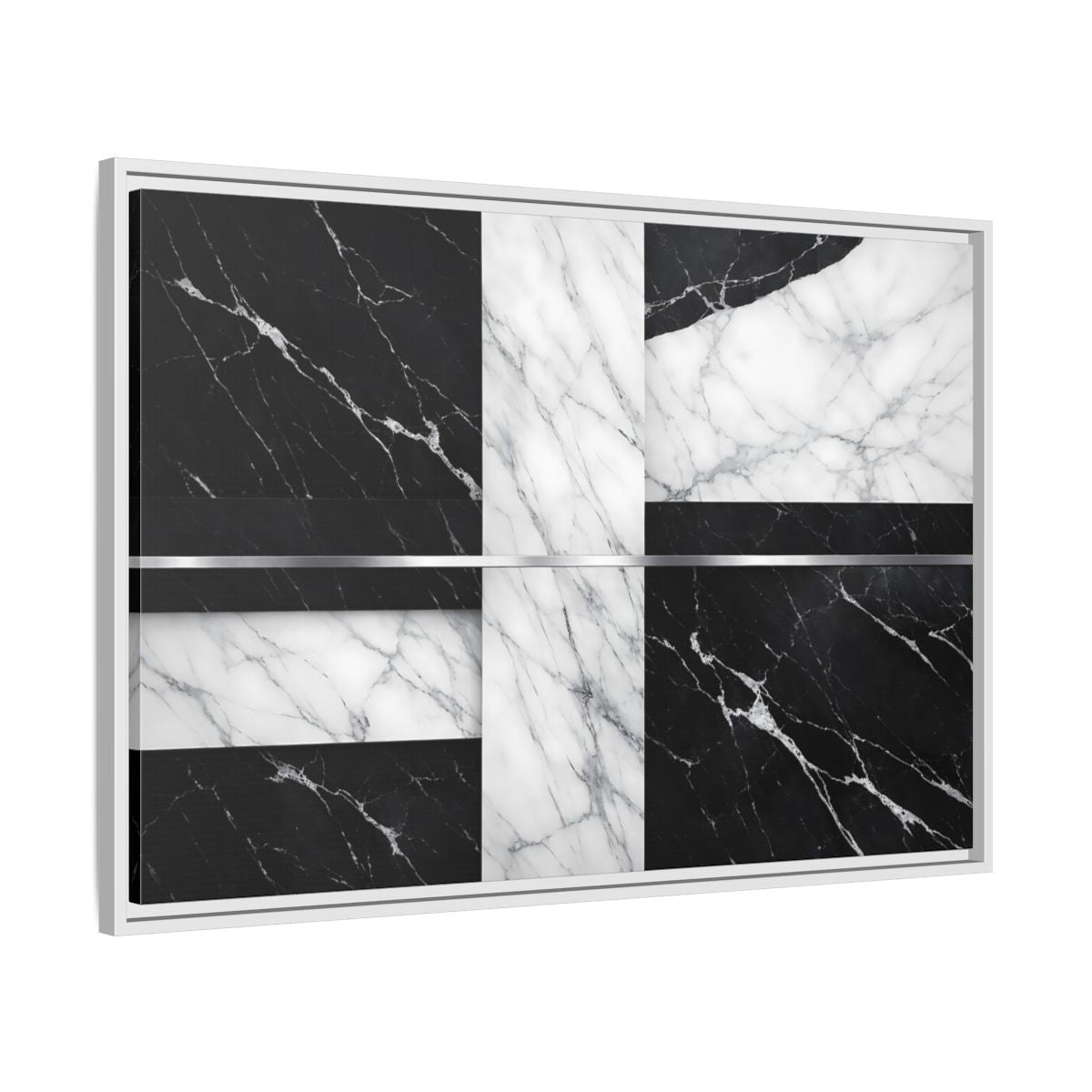 Side Mockup 8. Nature Marble Pattern Black And White Marble shown as stretched canvas wall art