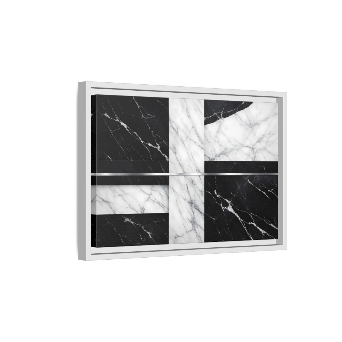 Side Mockup 4. Nature Marble Pattern Black And White Marble shown as stretched canvas wall art