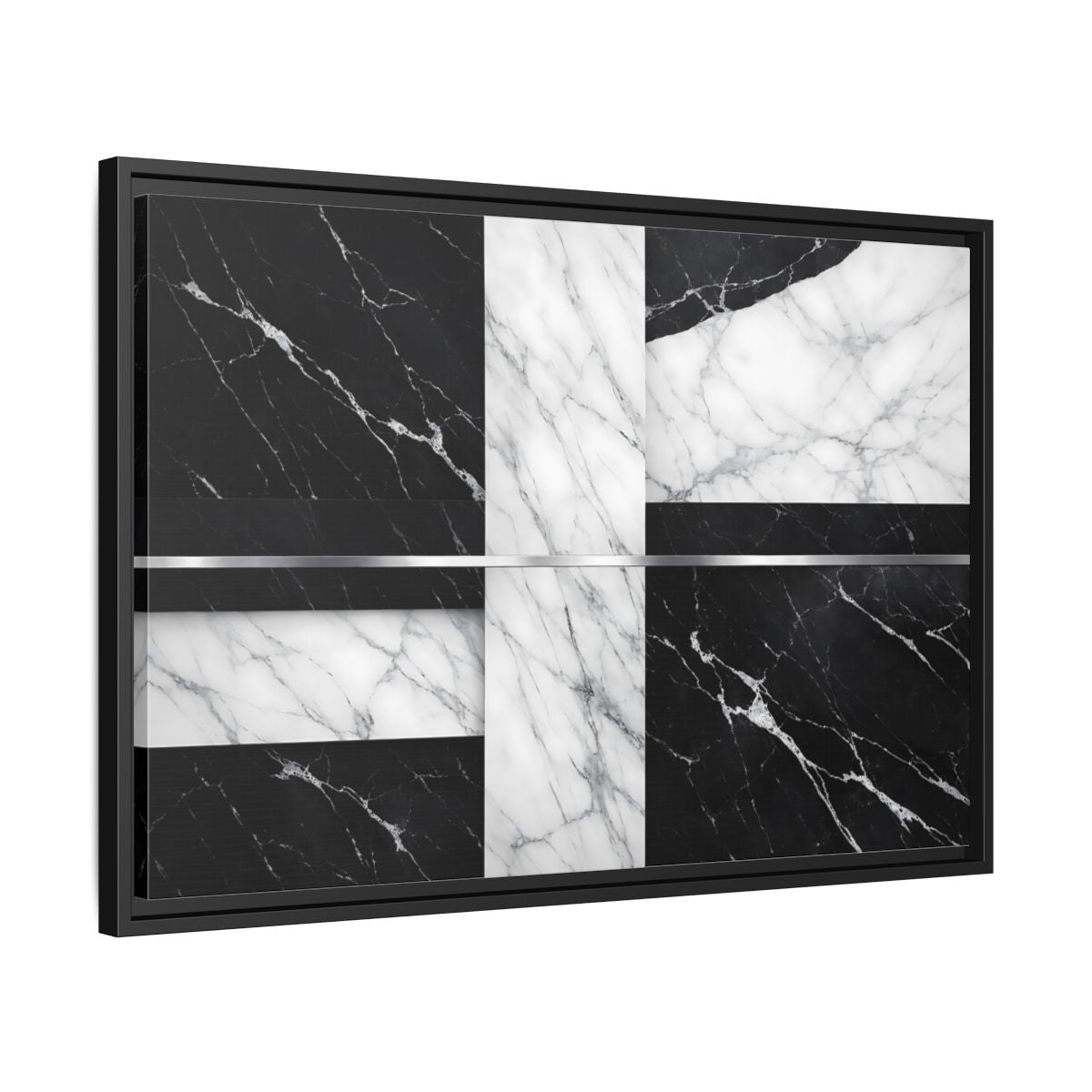 Side Mockup 14. Nature Marble Pattern Black And White Marble shown as stretched canvas wall art